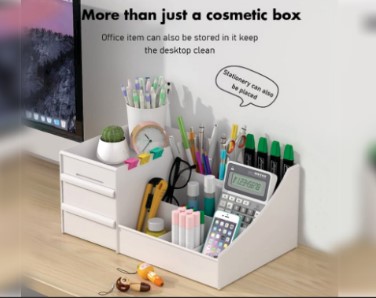 Cosmetic Organizer Tiered Stand Drawer - Acrylic Transparent Makeup Brush Jewelry Holder, Stackable Bathroom Vanity Storage Box, Anti-Dust Lid Travel Friendly UAE Beauty Essential Premium Design 